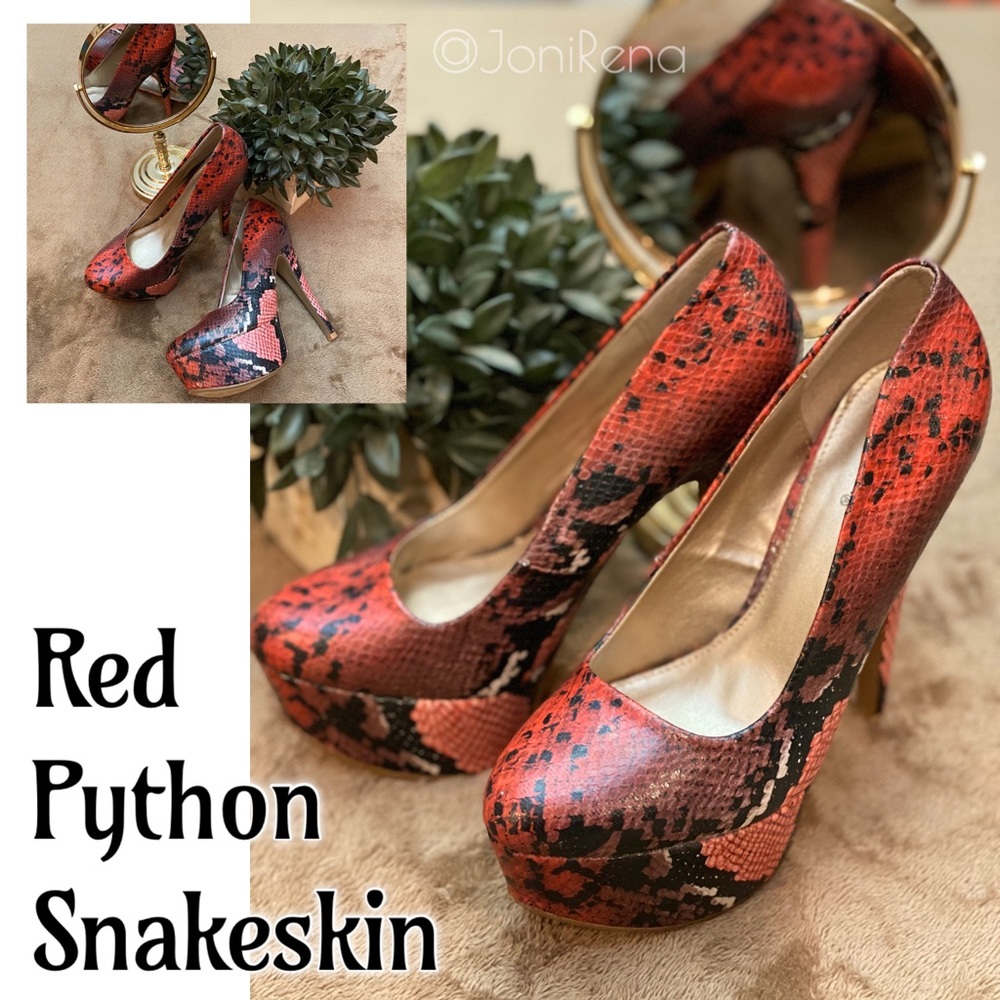 Red Python Snakeskin Platform Pumps | Size 7 - image 1